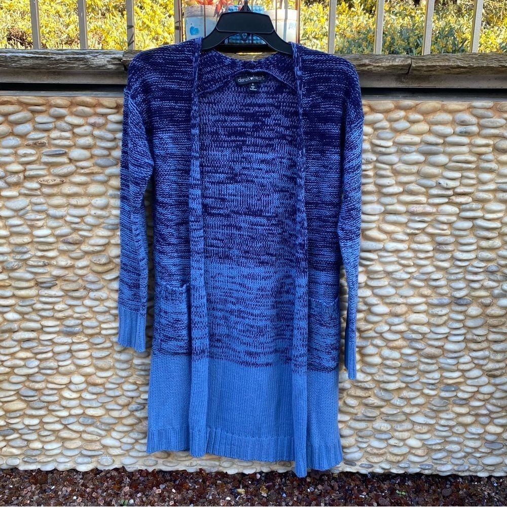Derek Heart Blue Knit Cardigan Sweater Open Front. Size Small.  VGUC!